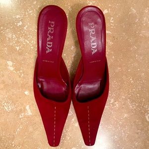 Make an offer. Prada red suede mules size 40-1/2. Good condition.